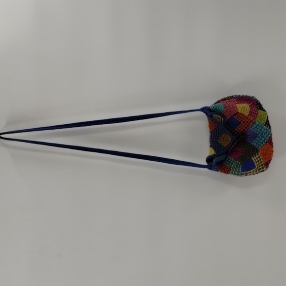 Handmade crochet small crossbody purse multicolor patchwork button closure - Picture 6 of 8